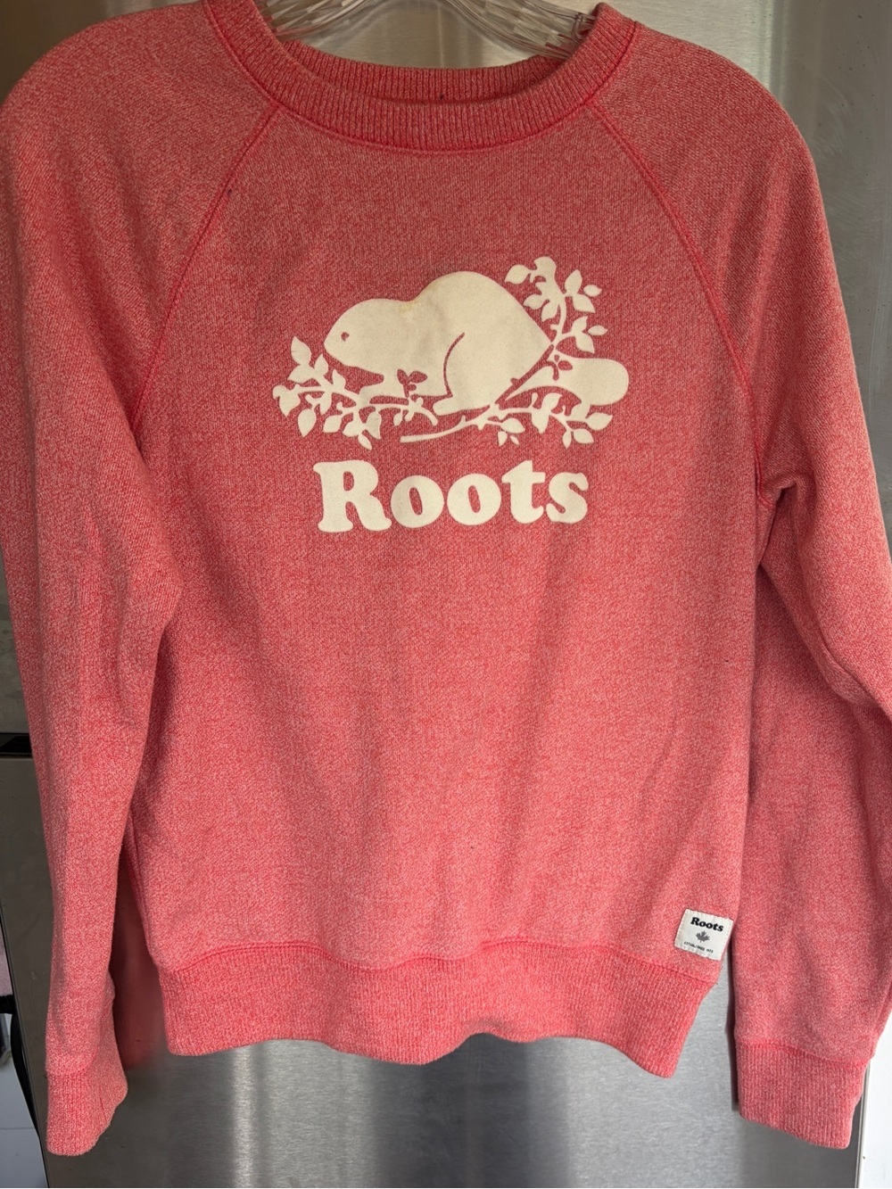 Roots Coral Pink Crewneck Sweatshirt with White Logo